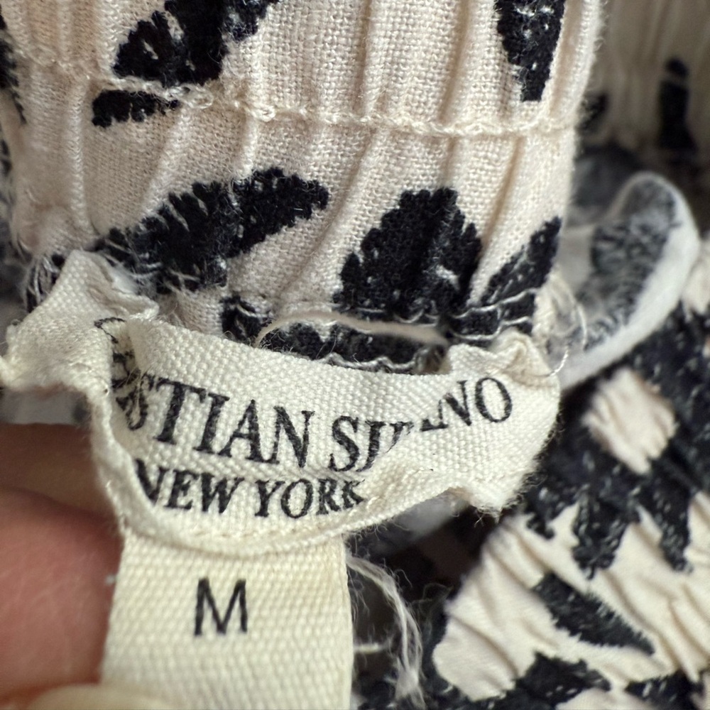 Christian Siriano NY Linen Blend Floral Wide Leg Pants Black White Size M - Picture 5 of 6